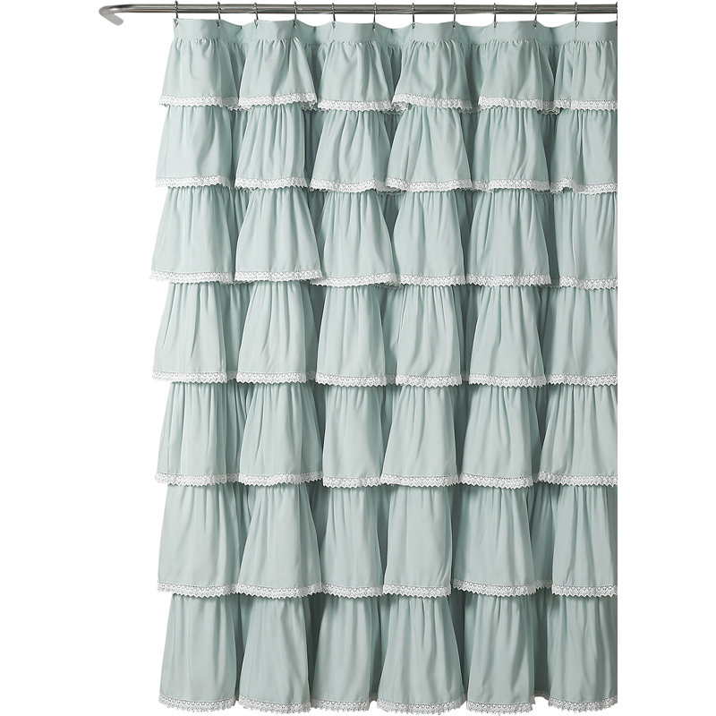 Rideau de douche simple en dentelle à volants, H 72 po x l 72 po, bleu