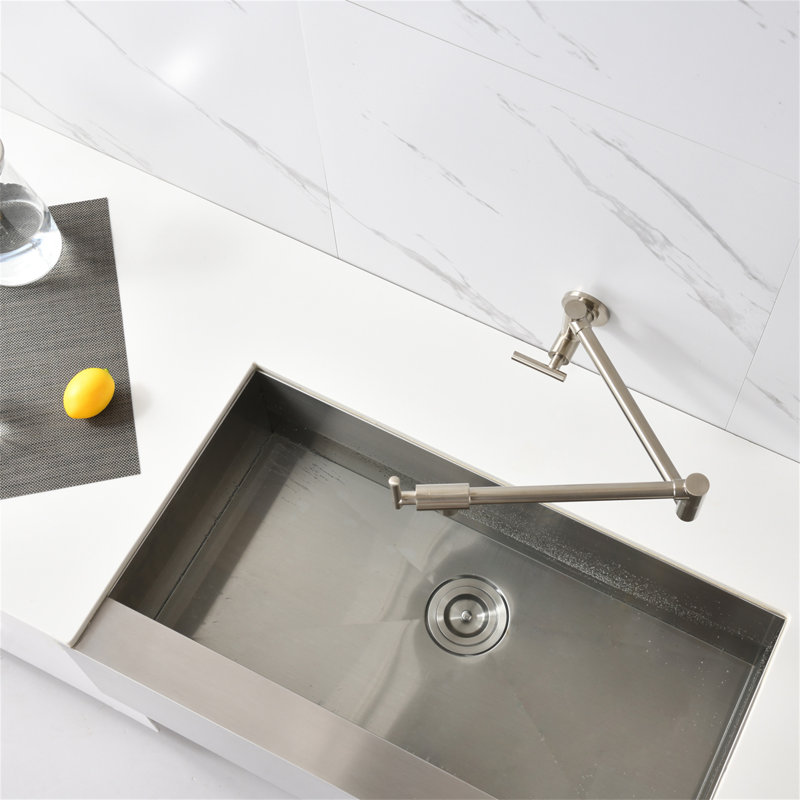 Wall Mount Folding Kitchen Pot Filler Faucet, Brushed Nickel