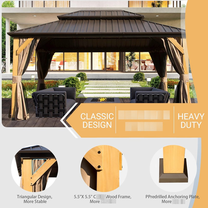 Pavillon de jardin extérieur en bois - 12 pi x 16 pi, pour que les mariages dans la cour profitent d'une retraite paisible