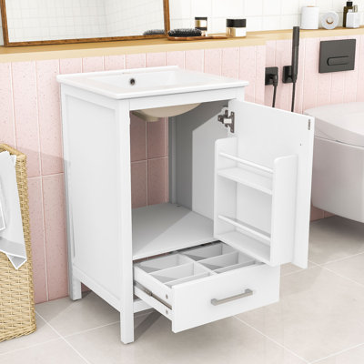 Meuble-lavabo compact compact avec lavabo en céramique, tiroir et organisateur double couche
