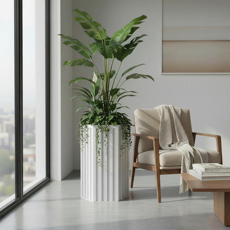 Hexagon Column Planter MD - White, White, 22.25" H x 13.5" W x 11.75" D