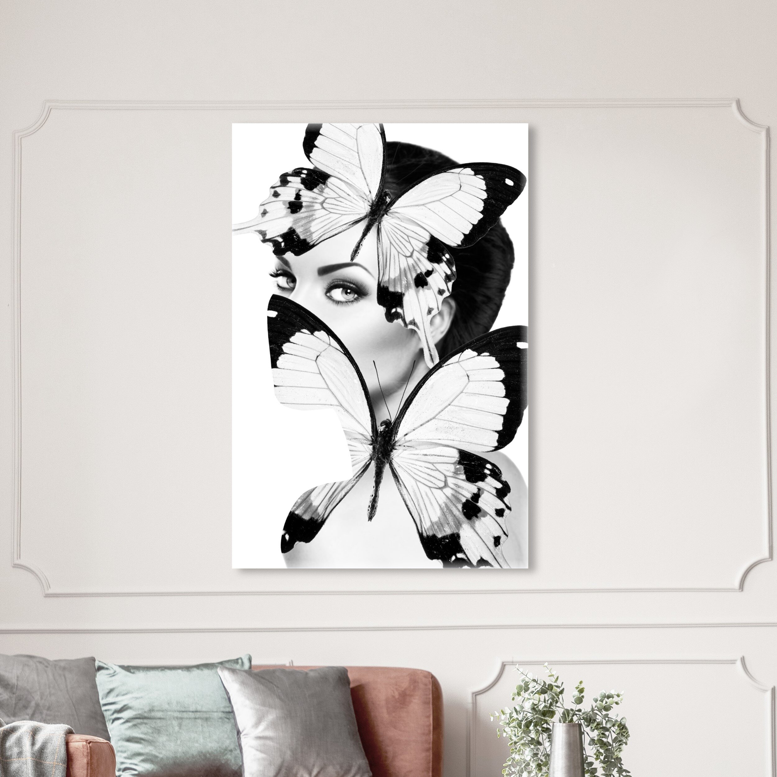 Abstract Black and White Wall Art Painting With Gold Painting on the Wall  Minimalism Interior Painting Art in the Living Room Butterfly 