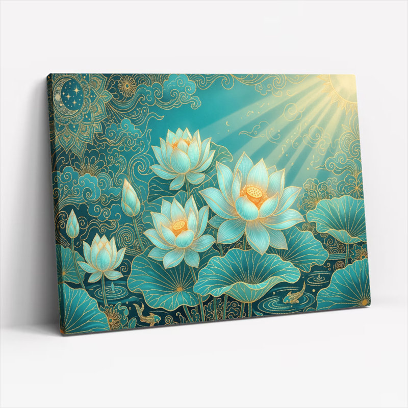 «Gallery Wrap», art mural sur toile pour le salon, la chambre à coucher, le bureau ou le vestibule - décoration murale décorative avec motif de lotus