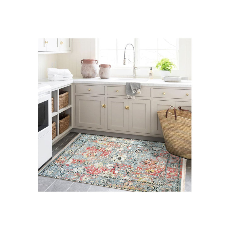 Tapis décoratif délavé à la machine à détails délavés de la collection Barcelona, Tapis de couloir 3 pi 3 po x 9 pi 10 po