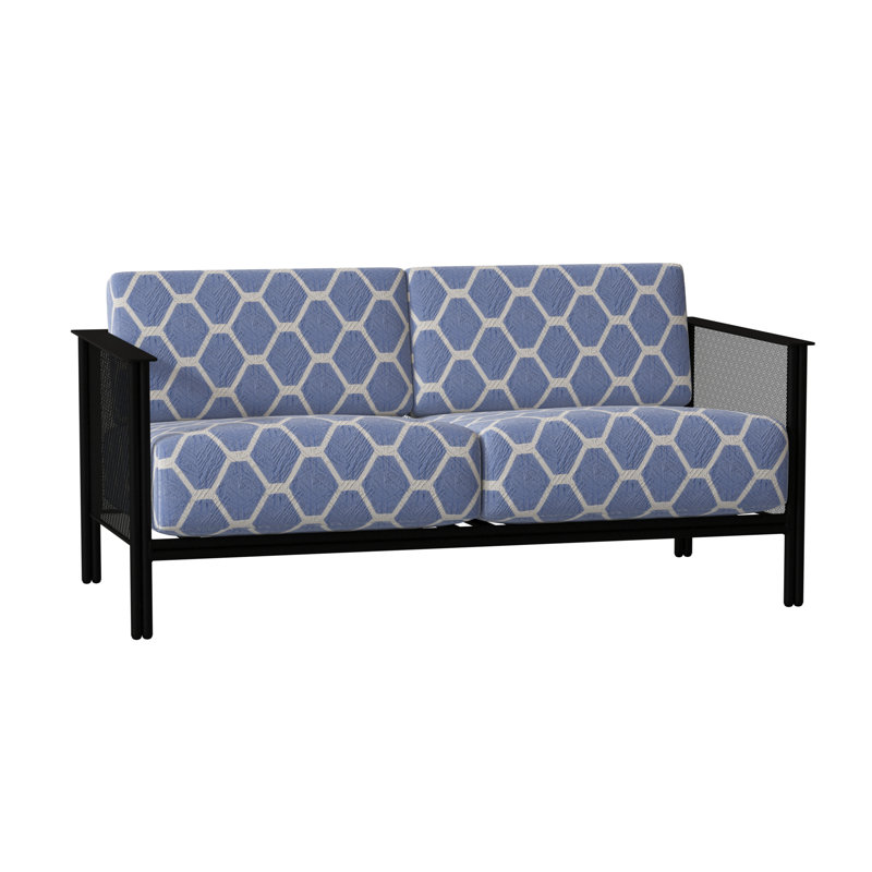 Jax 53.25'' Wide Iron Loveseat with Cushions, Textured Black, Pique Gravel Sunbrella®