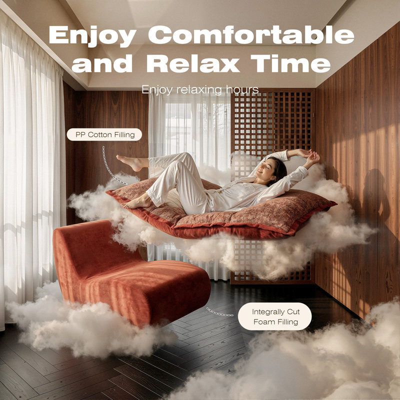Canapé-lit WOWMAX, fauteuil inclinable à dossier fixe, revêtement en velours doux, terre cuite