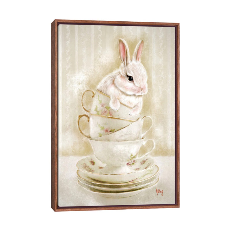Bunny Cups - Reproduction d'art murale - Toile encadrée, H 40 po x l 26 po, Reproduction encadrée sans passe-partout, Brun