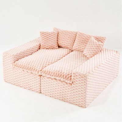 Luxury Pink  Turtle Velvet Multifunctional Sofa - Arrangeable In Single Row, Side-By-Side Or Facing Each Other, Stylish Living Room Furniture For Cozy Home Decor
