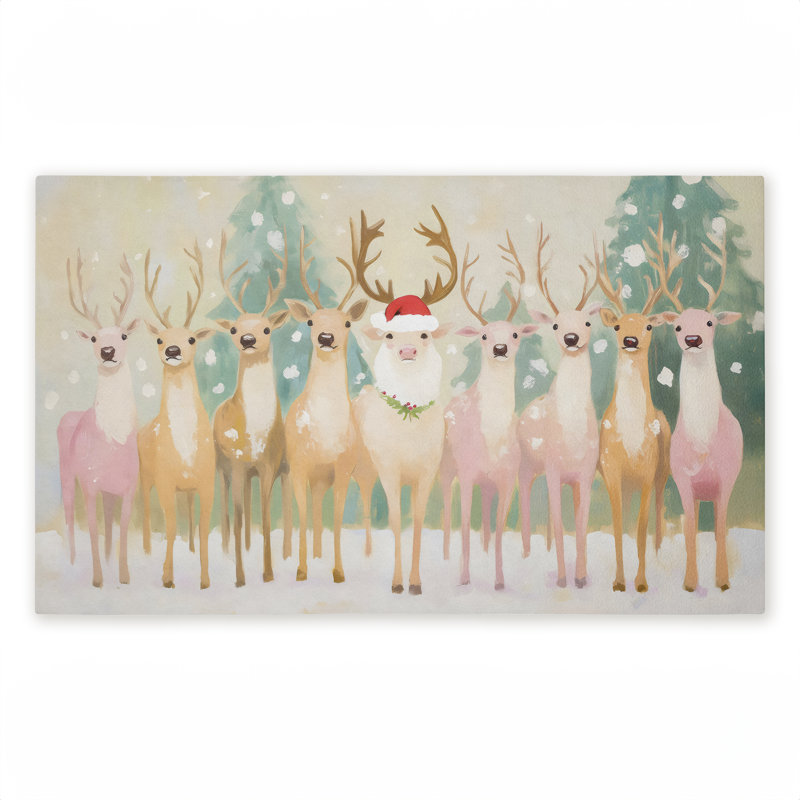 Tapis de porte Pastel Santa's Reindeer Printed, par Arlington Prints, 18 po x 30 po