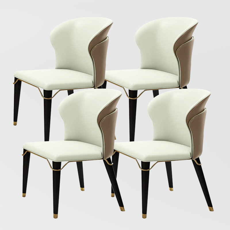Modern Luxury Leather Dining Chairs, Wingback Accent Chairs, Warm Beige & Brown