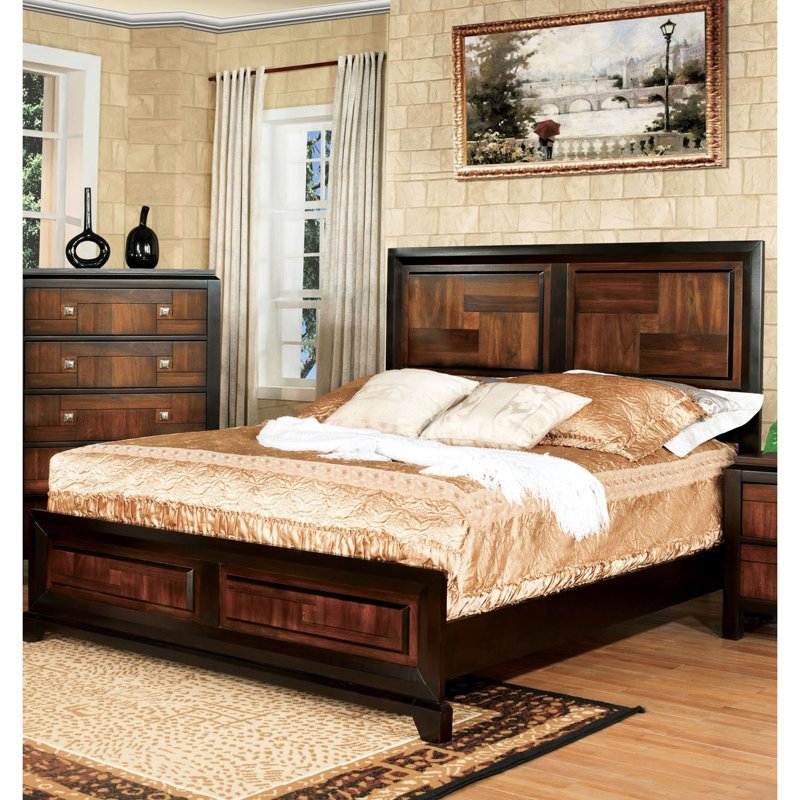 Transitional Solid Wood Queen Bed, /Walnut With Modern Bedroom Furniture Headboard Design