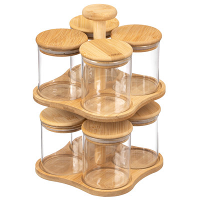 Gracie Oaks Minimalist Two-tier Bamboo Lazy Susan Turntable With 8 Pcs 12 Oz Airtight Lid Glass Jars, Versatile Spice Rack Organizer, Perfect For Kitchen Countertops, Dining Tables, And Pantry Cabinets