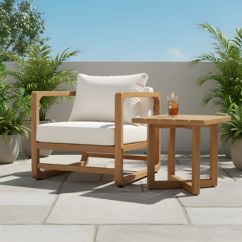 Ensemble de conversation d'extérieur en bois d'acacia avec coussins amovibles 2 pièces Jeffrey, 2 pièces: table, chaise