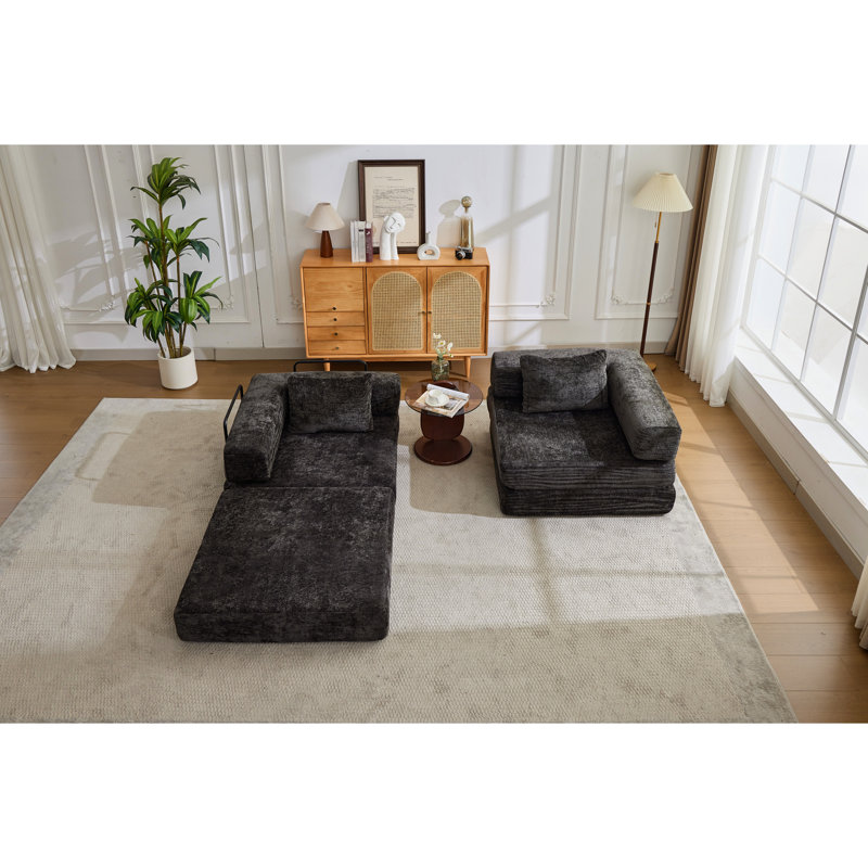 Lit de sol à compression à 2 places noir avec fonction convertible, chenille et sans assemblage pour la vie de dortoir modulaire en noir, diverses occasions
