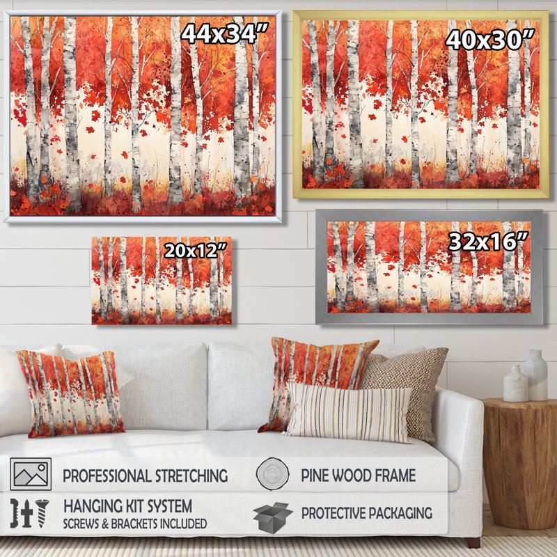 Automne, bouleaux, horizon, paysage d'automne, art mural, salon, H 30 po x l 40 po, Toile tendue, Ne s’applique pas