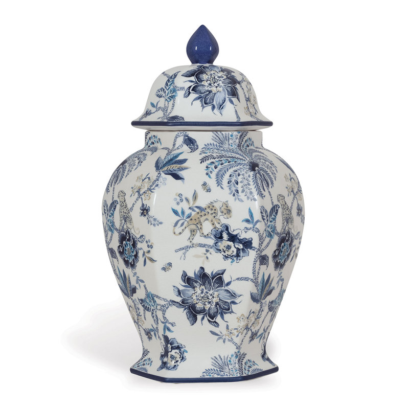 Williamsburg White/Blue Jar, 16" H x 9" W x 8" D