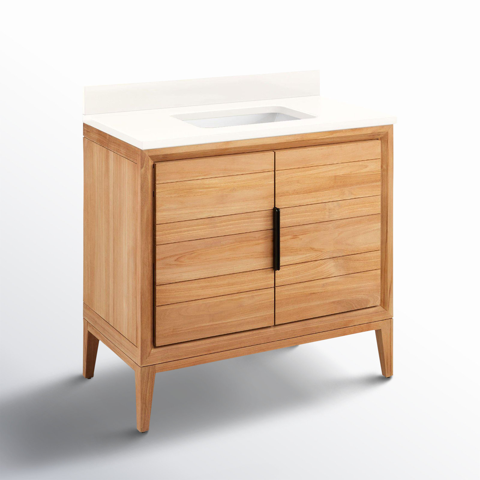 Aliso 36" Single Bathroom Vanity, Arctic White Quartz, No Faucet Hole, Natural Teak