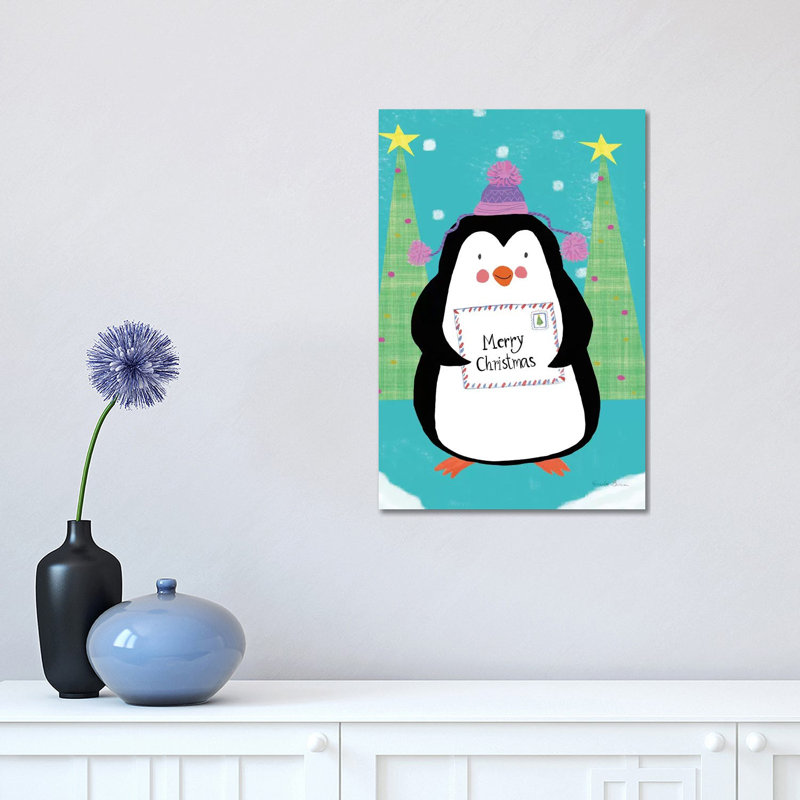 Snowman and Penguin Friends I 1 Piece Wrapped Canvas Painting, 30.48 cm H x 45.72 cm W