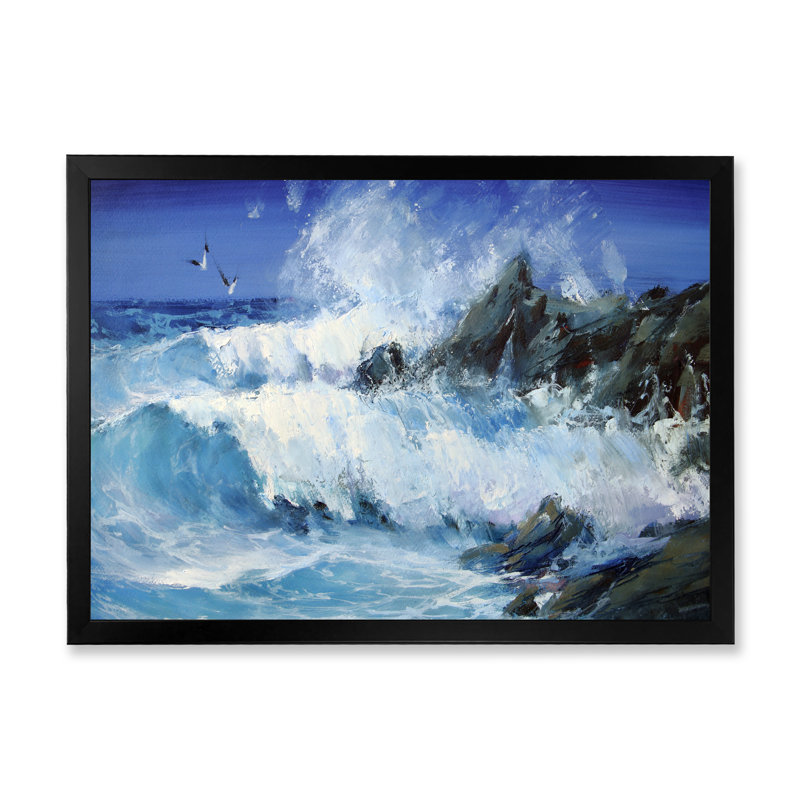 «Wave and Sea Gulls III», reproduction sur toile, Cadre noir, H 8 po x l 12 po x P 1 po