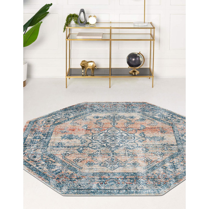 Tapis oriental rouge / bleu Alabama, Octogone 4 pi x 4 pi