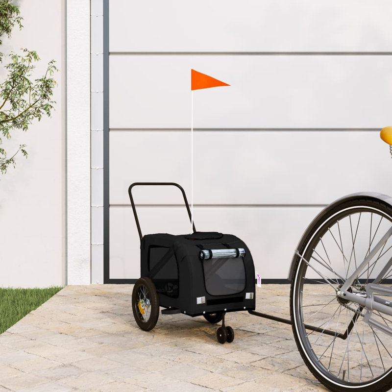 Pet Bike Trailer Oxford Fabric and Iron, Black, 53cm H x 52cm W x 122cm D
