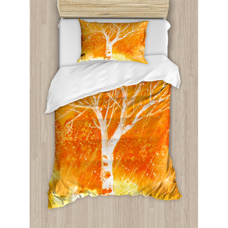 Twin Orange and White Microfiber Duvet Cover Set