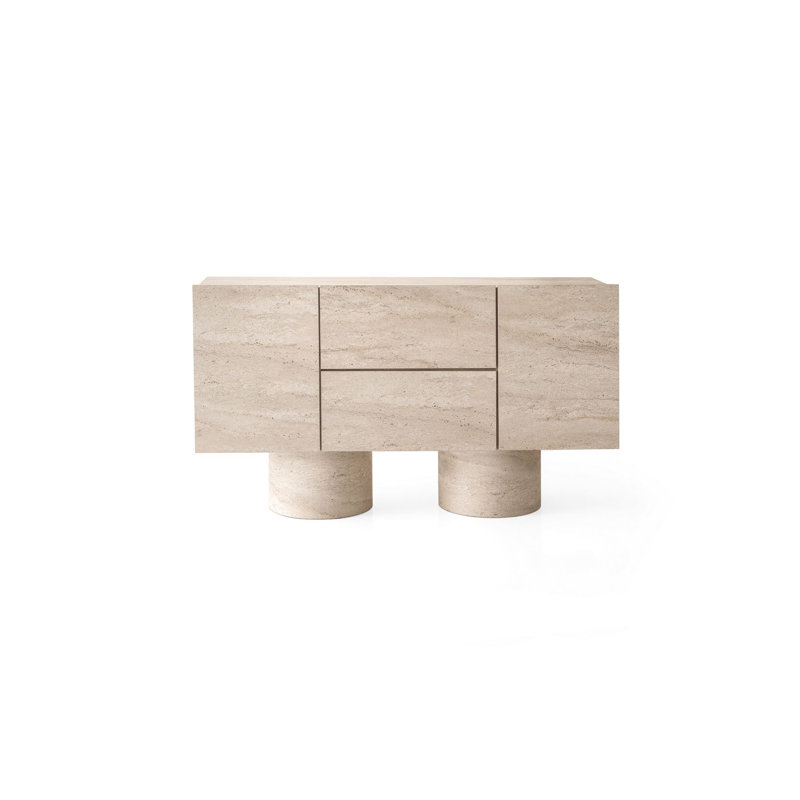 Modern Console Table, Travertine Color, 59.1 x 34.3 x 16.5 inches | 100% Melamine Coated Particle Board, Thickness: 0.7 inches | Sturdy Particle Board Legs, 220 lbs Bearing Capacity | Elegant Solid Color Design for Living Room & Entryway