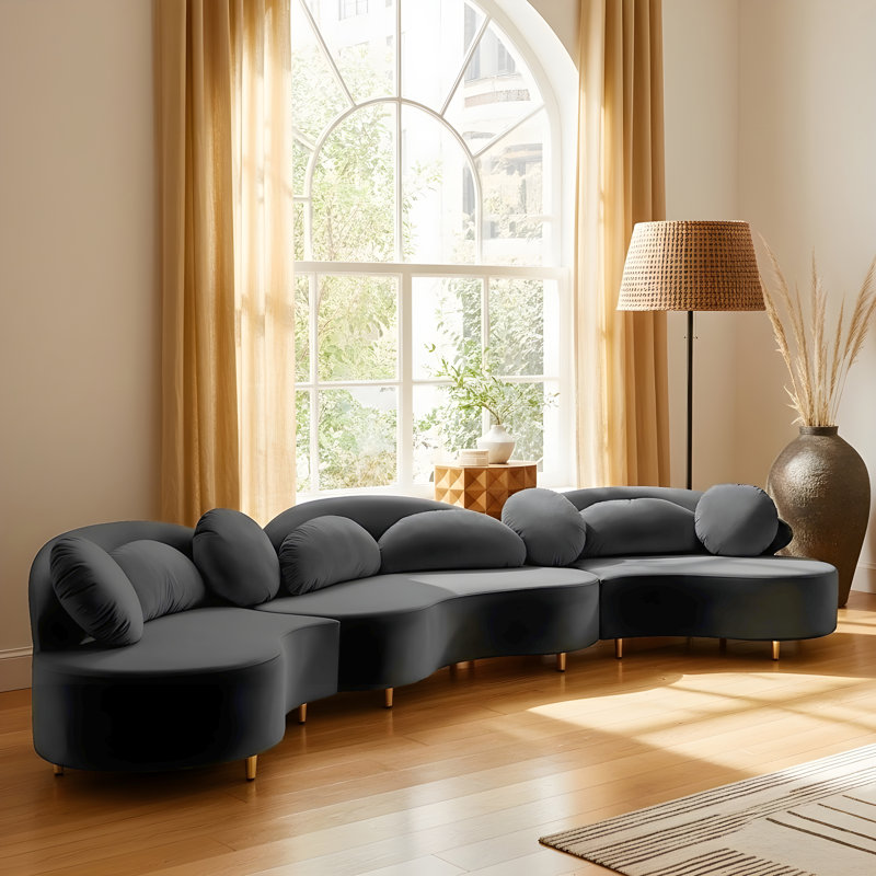 Canapé modulaire en velours Enton, Velours gris