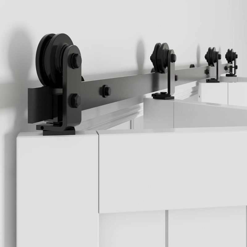 Ensemble de quincaillerie de porte de grange coulissante bi-pliante pour 4 portes, ensemble de porte de grange pliable en acier au carbone noir pour placard (portes non incluses)