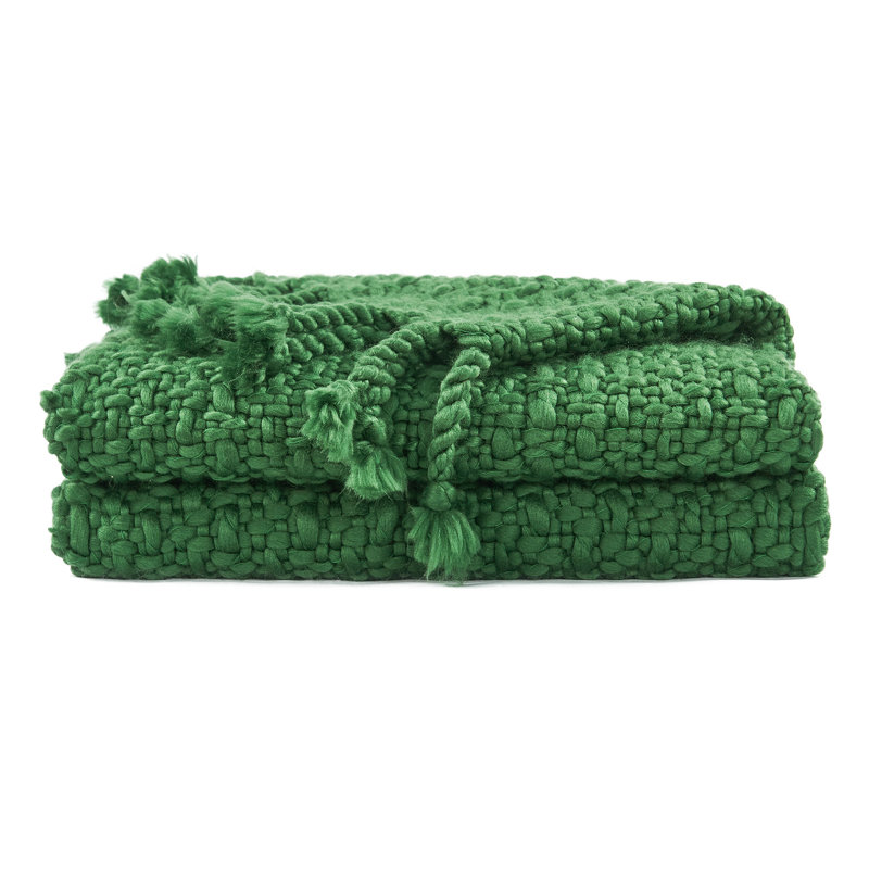 Jeté tricoté en panier avec glands pour chambre à coucher, salon, décoration de la maison, Vert