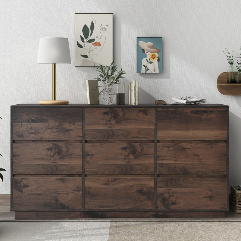 Commode 9 tiroirs Janyla, Marron foncé