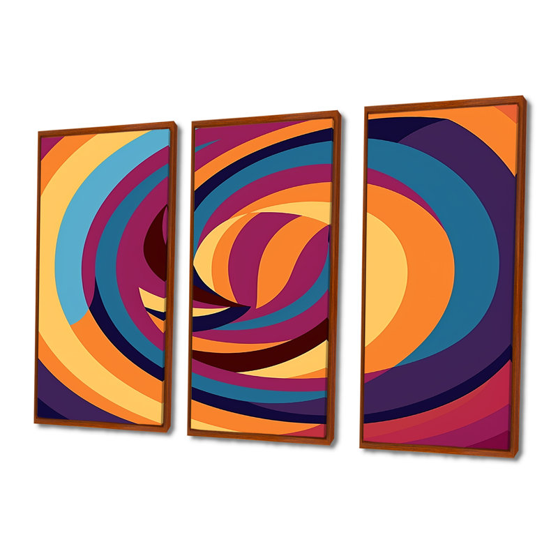 Ensemble de salon Cyerra - Art mural abstrait en spirale, Cadre flottant brun, H 40 po x l 60 po x P 1 po
