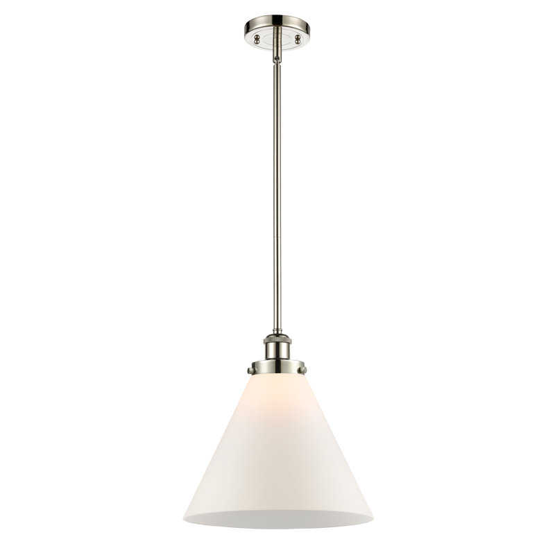 Luminaire suspendu conique à 1 lumière Gelinas, Ampoule non incluse, Nickel poli, Blanc mat