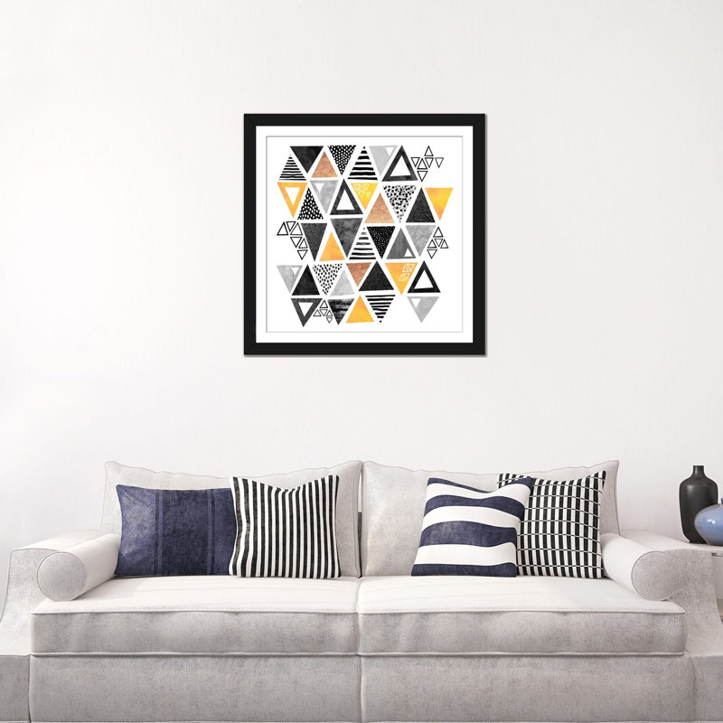 « triangle », impression abstraite sur toile tendue, Blanc, Papier d'art encadré noir, H 24 po x l 24 po x P 1 po