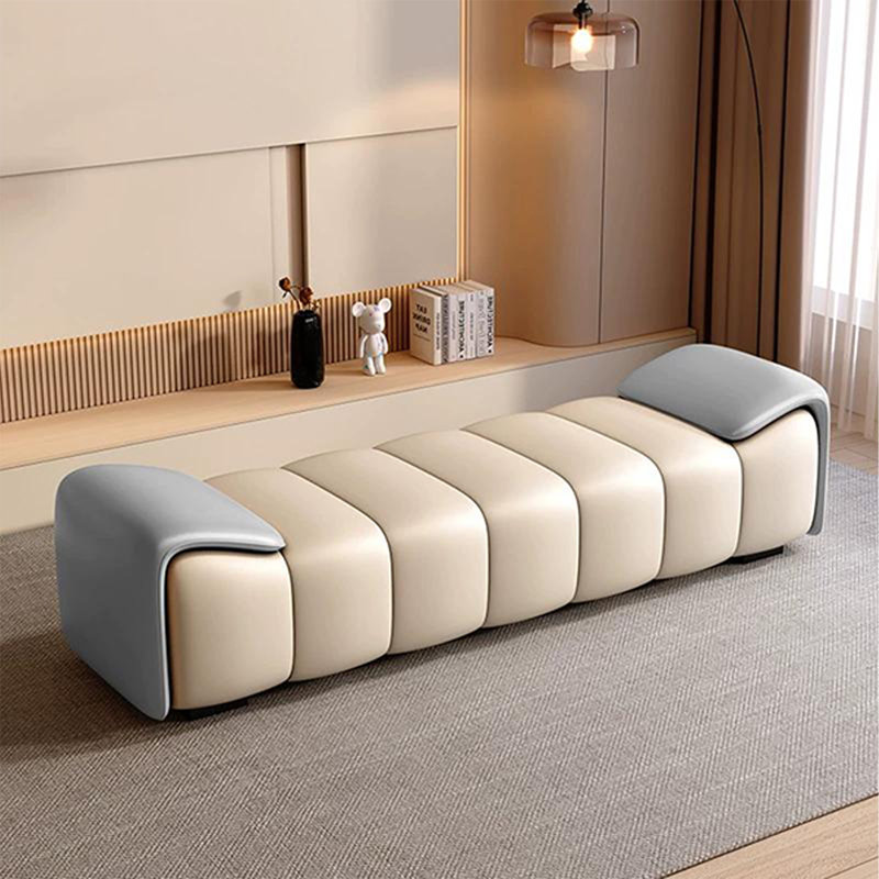 Blue+Beige Upholstered Bench, 20.47" H x 70.87" W x 19.69" D