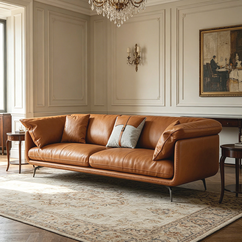Canapé modulaire orange en cuir véritable, 32.68"H*69.29"W*36.22"D