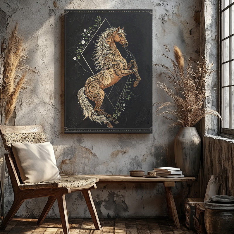Art mural, esprit tribal, cheval, H 9 po x l 12 po