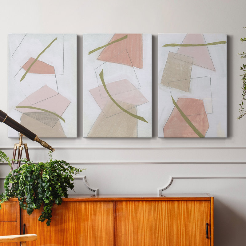 Nude Gold Shapes II - Ensemble de 3 peintures sur toile tendue, H 60 po x l 120 po x P 3 po