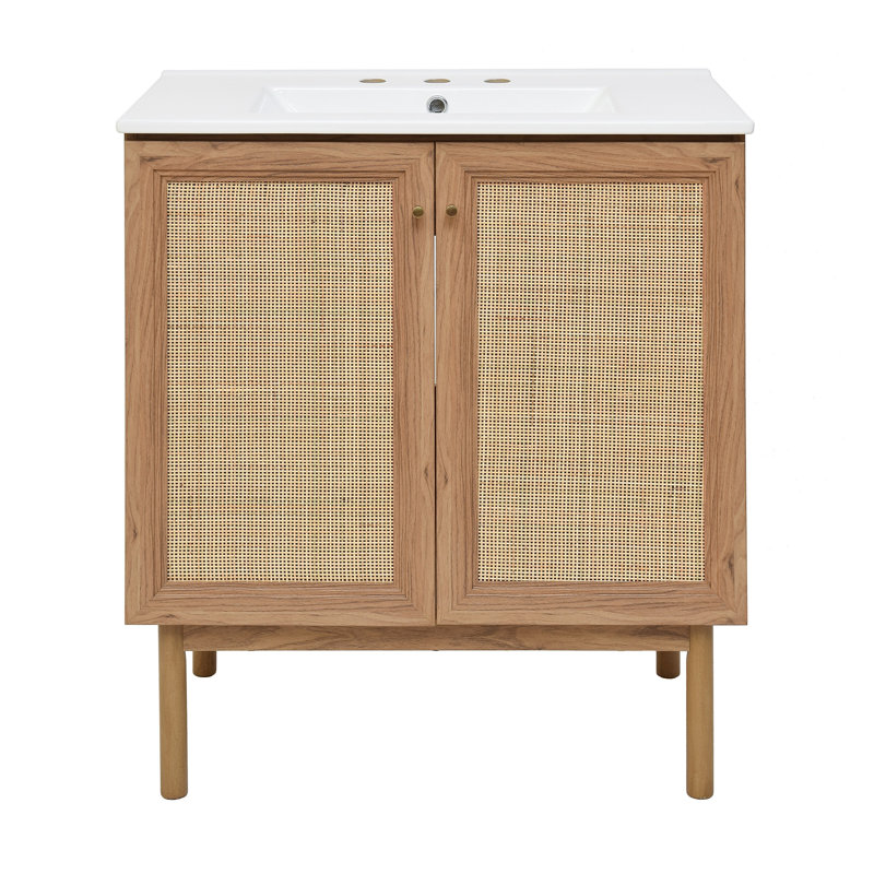 Meuble-lavabo autoportant en chêne doré classe 30 po avec comptoir à 3 trous Class, White, 8 po