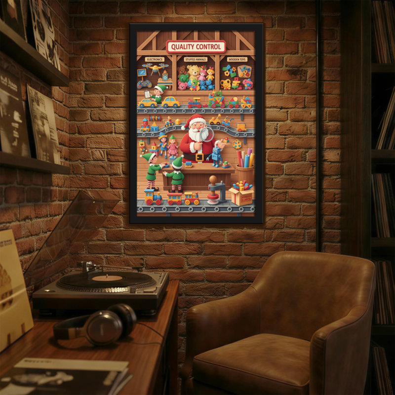 Noël, père Noël, lutins, atelier, atelier de Noël, contrôle de la qualité, H 30 po x l 20 po