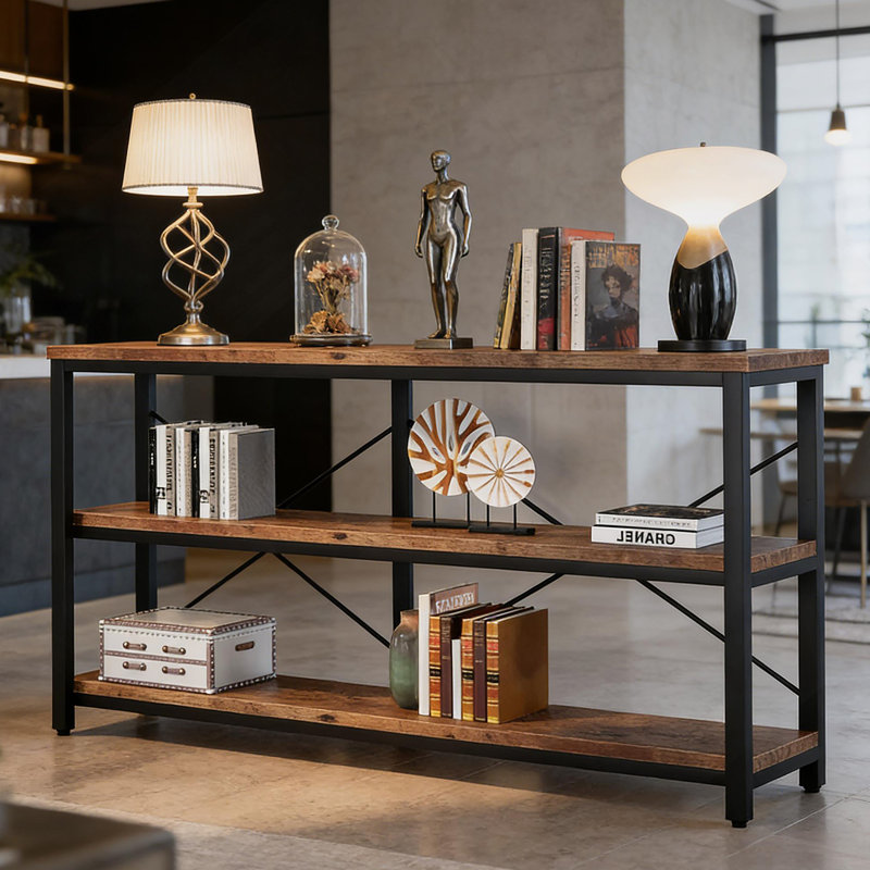 Console, étagère de rangement à 3 niveaux, canapé