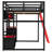 Full Size Wood Loft Bed with Desk, Shelves, LED Lights, USB Ports and Pegboard,Red-703342044