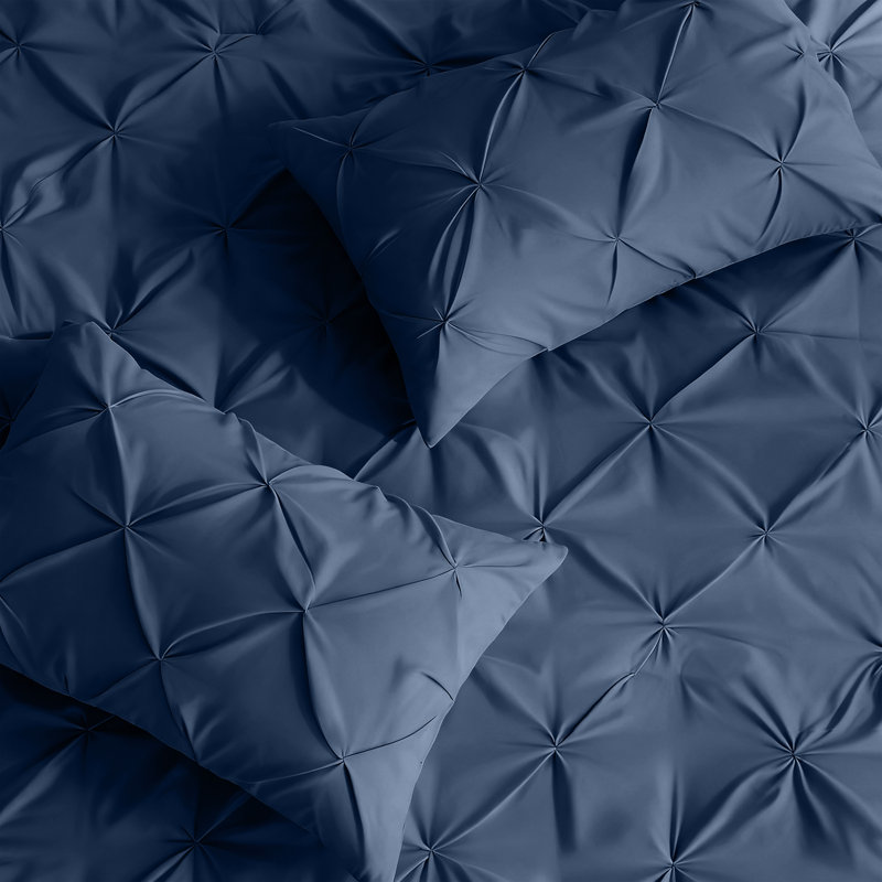 Luxurious Microfiber Pintuck Duvet Cover Set – Soft, Breathable & Wrinkle-Resistant Bedding for All-Season Comfort, Navy
