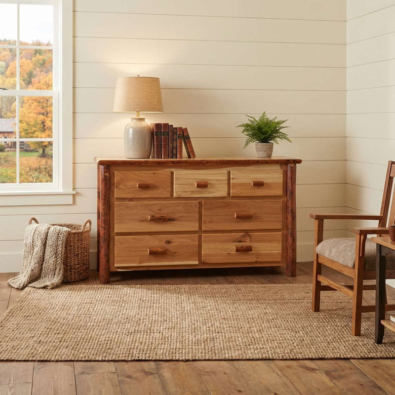 Fireside Lodge Hickory Log Seven Drawer Dresser - Cognac - Premium Line, Rustic Maple