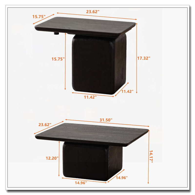 Ensemble de tables basses avec finition grain de bois, pour le salon, le bureau et la salle à manger, Noir