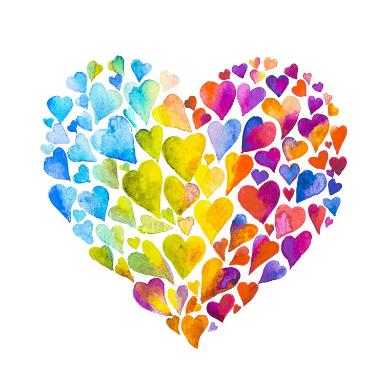 Ebern Designs Matheu Rainbow Watercolor Heart On Canvas by Kateryna ...