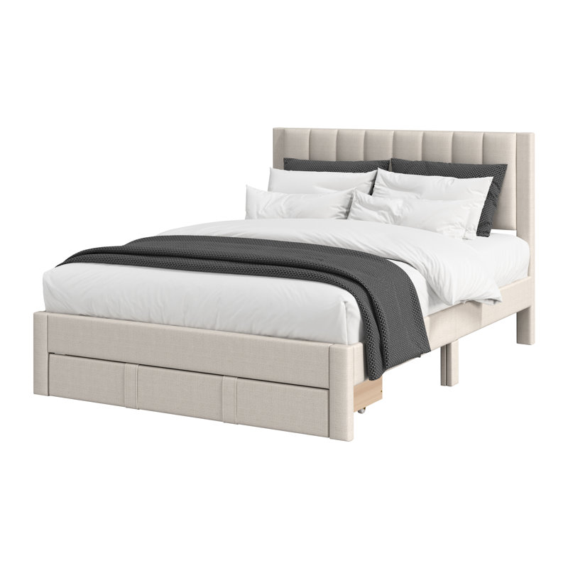Channel Tufted Bed with Storage, Beige, Full