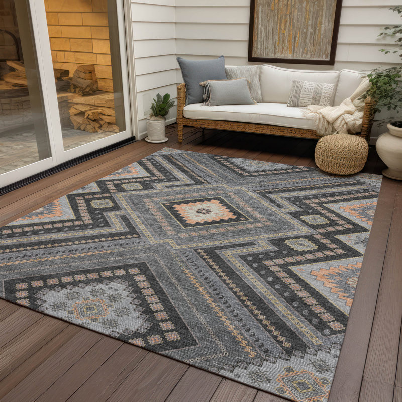 Gray Rectangular Flat Woven Synthetic Washable Rug 46" x 30"