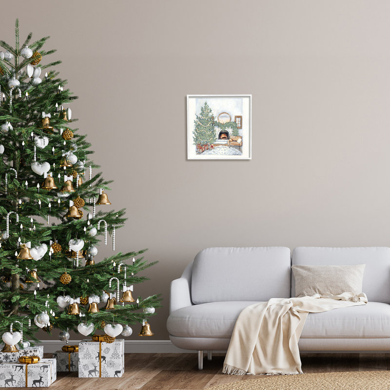 Foyer de Noël douillet, art texturé à la giclée noire encadrée par Sara Baker, H 17 po x l 17 po x P 1,5 po