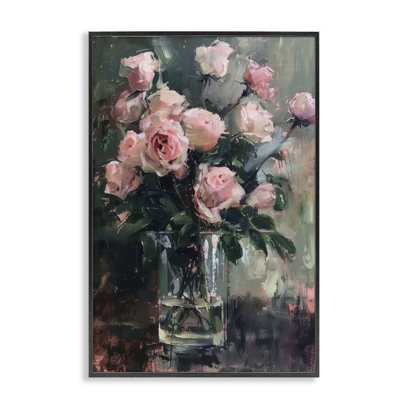  Jolies roses roses, estampe numérique par LSR Design Studio, H 18 po x l 12 po, Giclée encadrée noir minuit